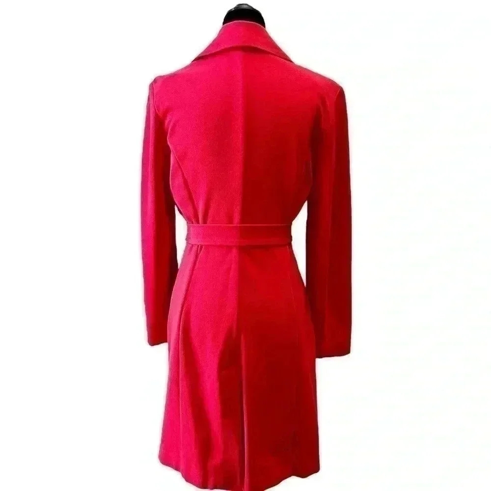 Vintage Le Chateau Trench Coat Red Ponte Knit Duster Blazer Belted Y2K Small - Picture 2 of 16